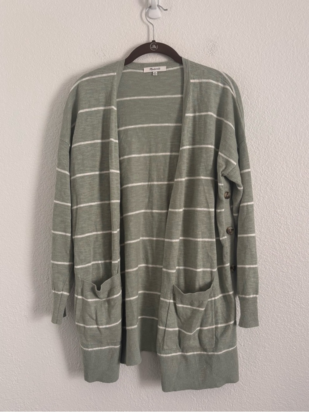 Madewell Women's Size XS Green Striped Marlton Side Button Cardigan Sweater